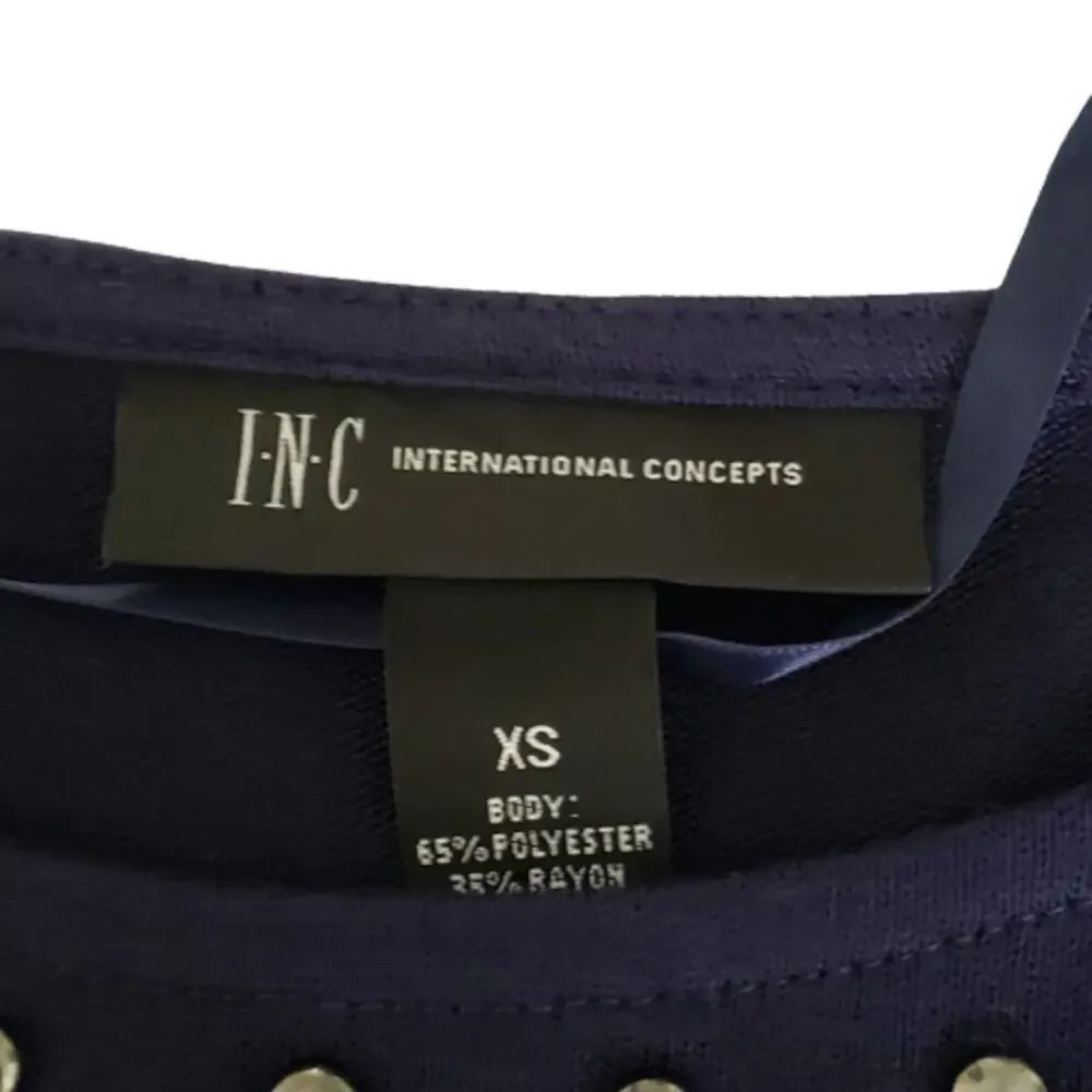INC International Concepts Layered Look Studded   XS Blue Faux-Layer Top NWT - Picture 8 of 13
